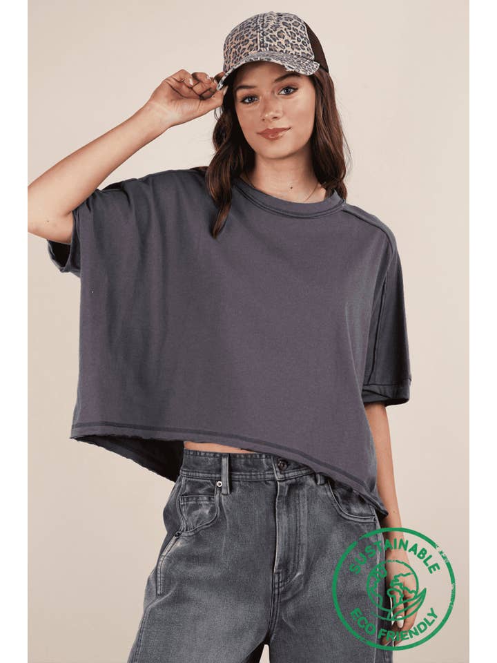 VERY J - Wholesale Knit Top - Women's - NT12068-ECO Oversized Crop Comfy Knit Top