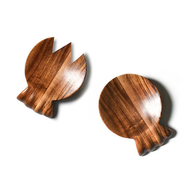 Fundamental Wood Ruffle Hand Salad Server Set for wholesale by Coton Colors