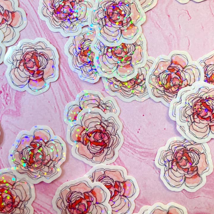 Mini-Pfingstrose holographische Glitzer-Aufkleber für den Großhandel von stickersbyjodi