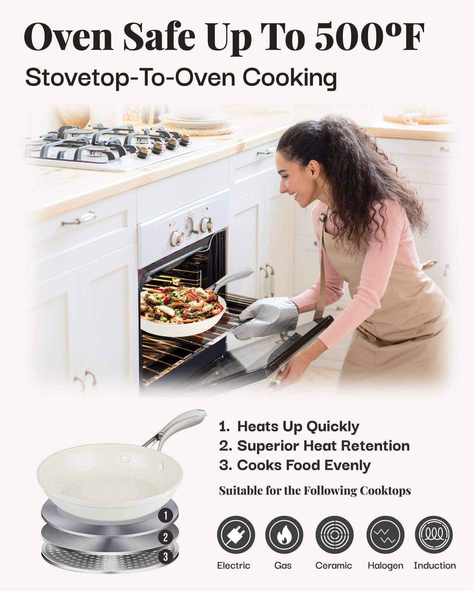 Gotham Steel/Granitestone – Engroshandel Pan – Gotham Steel Cream med sølvhåndtag 10" rund stegepande5