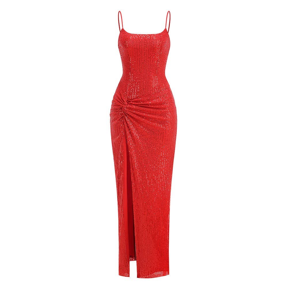 Productseeker - Wholesale Formele jurk - Dames - DR843 Rode Paillettenjurk met Split – Glamoureuze Feestjurk voor de Feestdagen2