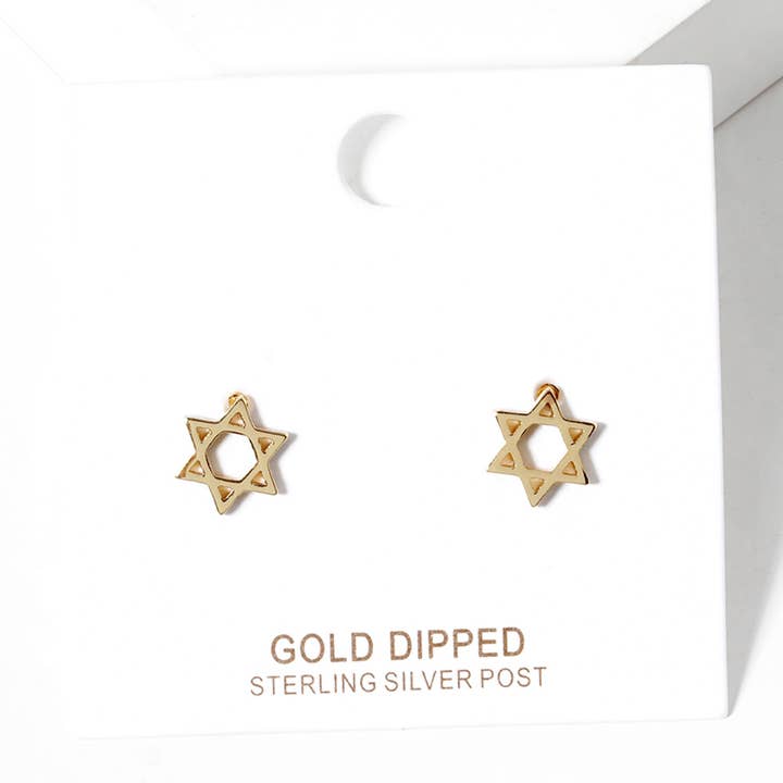 Sensibling Corp. - Wholesale Stud/Post Earrings - White / Gold Dipped Star of David Stud Earrings