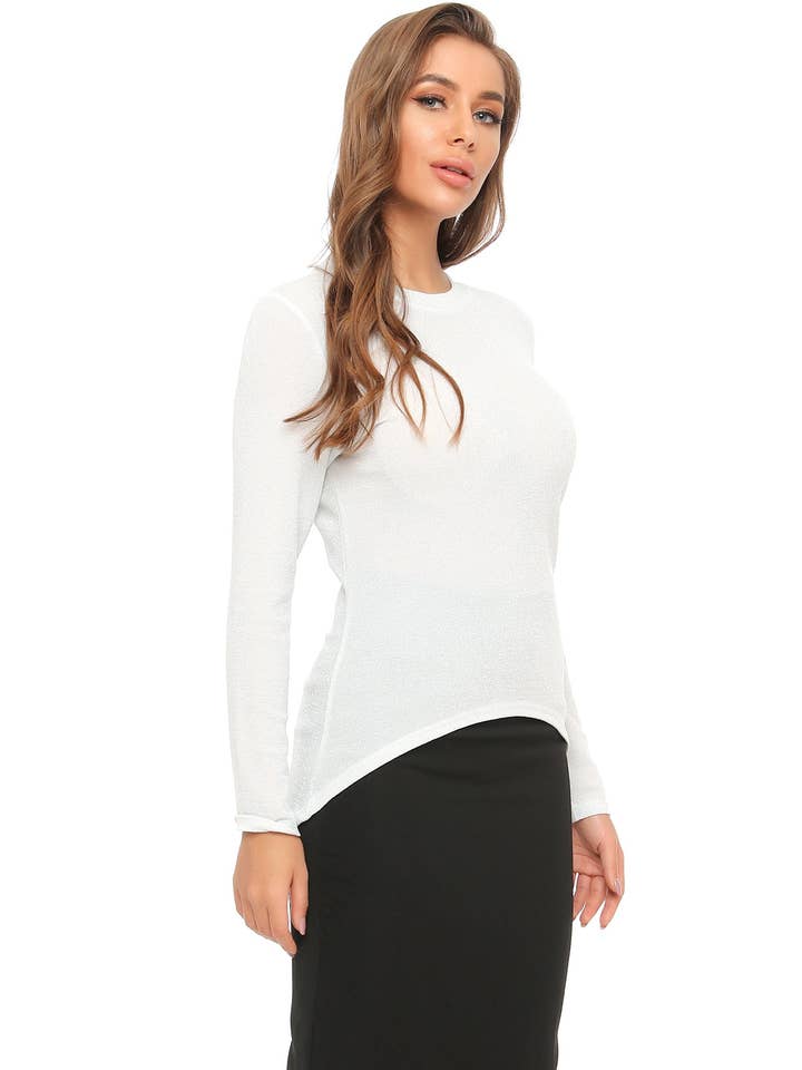 High & Low Shimmering Long Sleeve T Shirt for wholesale by Miss Finch NYC
