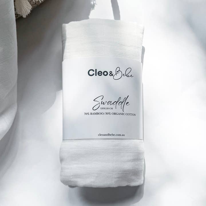 Luxurious Bamboo Cotton Baby Muslin Wrap - Snowdrop for wholesale by Cleo & Bebe