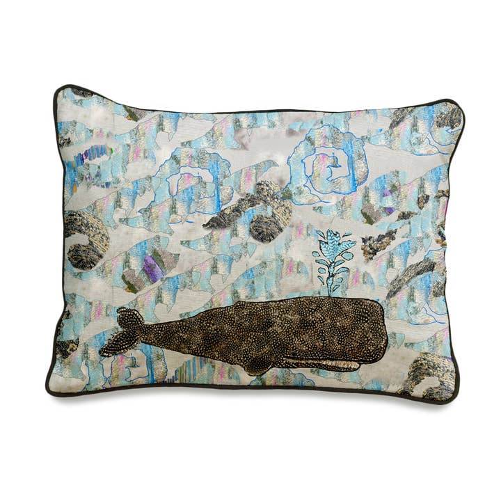 Whale on Waves Rectangular Cushion for wholesale by Chloe Gardner