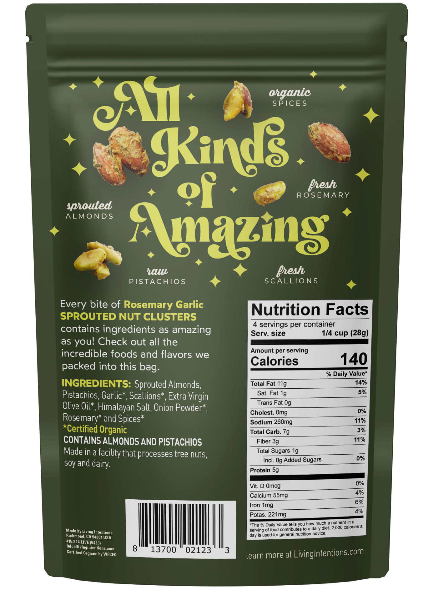 Living Intentions - Wholesale Nuts - 4oz Superfood Nut Blend - Rosemary Garlic1