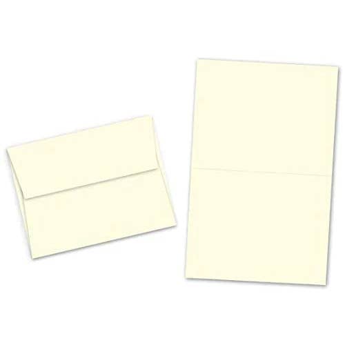 Fine Cardstock - Wholesale Stationery/Notecard Set - A7 - 5" X 7" Heavyweight Blank Cream/Natural Greeting Fold Over Card Sets - 50 Cards & Envelopes5