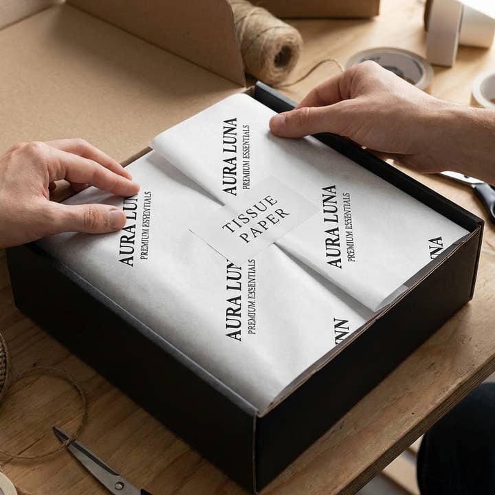 Papier de soie avec logo personnalisé pour petite entreprise – 200 feuilles pour la vente par Wrapaholic Gifts & Packing Company