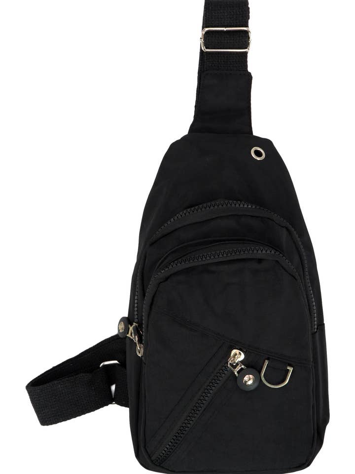 Sleek Matte Black Crinkle Shoulder Sling Bag for wholesale by Cap Zone