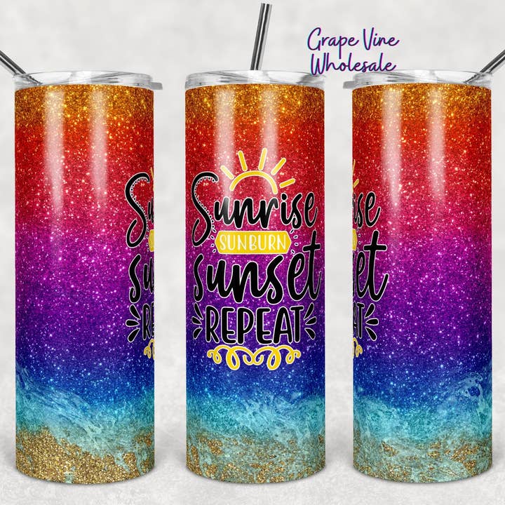 Sunrise Sunset Repeat Bright Glitter Burst 20oz Tumbler for wholesale by GrapeVineWholesale