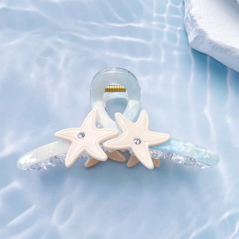 SoapElenGlen - Vente Pince à cheveux – femme - Pince à cheveux étoile de mer bleu rêveur, pince à griffes de plage d'été6