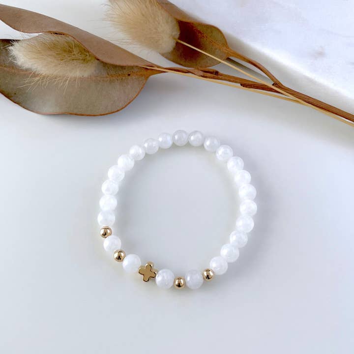 Grace Bracelet with White Moonstone & 14k Gold for wholesale by Ann Saint James