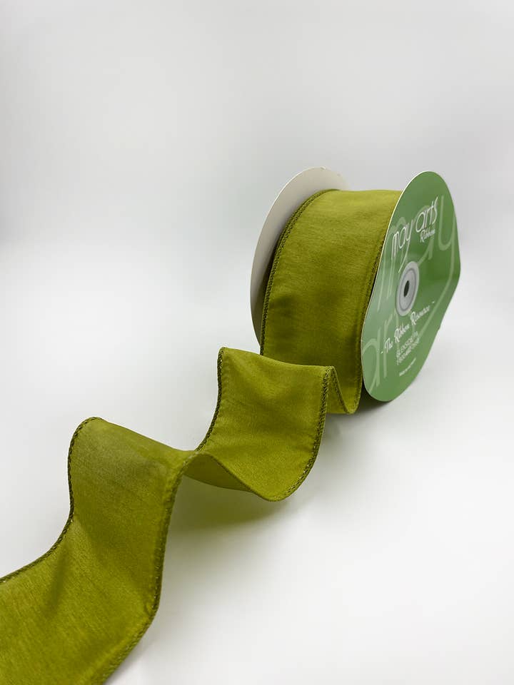 2.5″ Wired Olive Green Faux Dupioni Silk Ribbon for wholesale by May Arts Ribbon