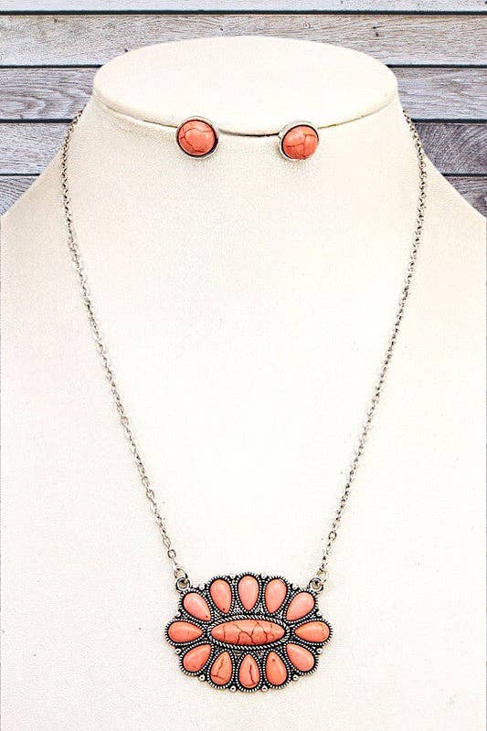 Andrea Bijoux - Wholesale Jewelry Set - OVAL FLORAL GEM PENDANT NECKLACE SET4