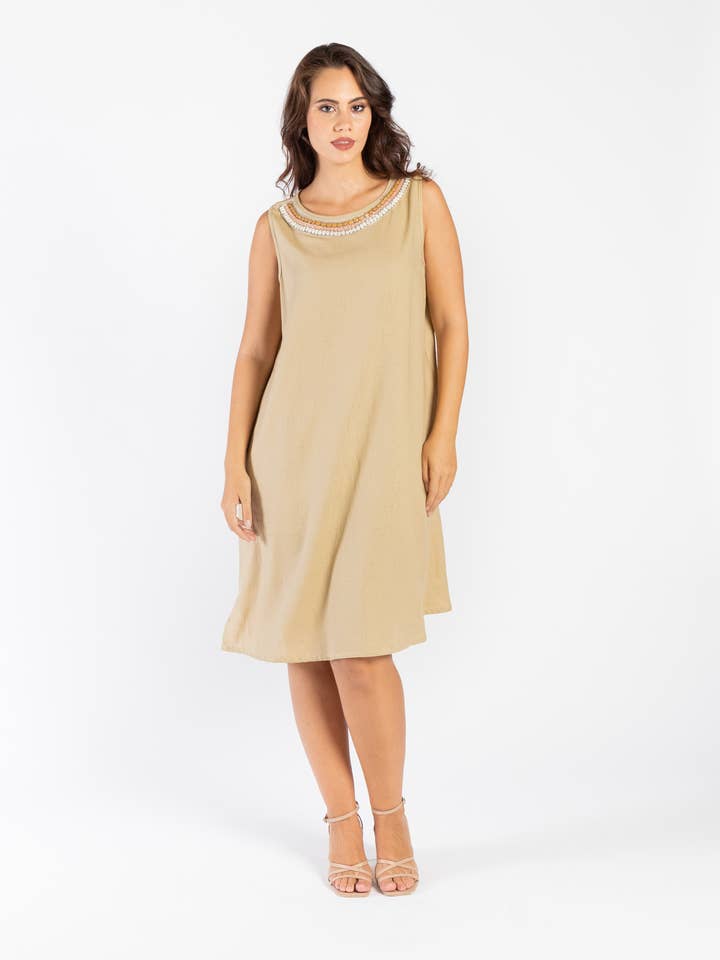 CG91941/01 Sleeveless Linen Dress With Neck Accessory for wholesale by Clara G.