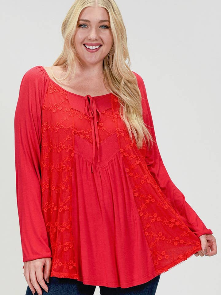 Blusa a strati in pizzo rosso SB110AX Plus per la vendita all'ingrosso da parte di Select Clothing