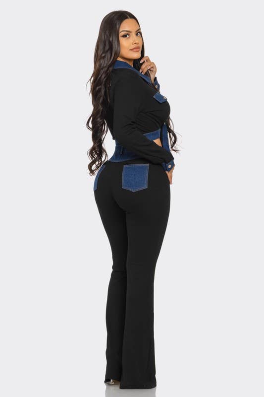 Black DENIM CONTRAST PANTS SET for wholesale on Faire2