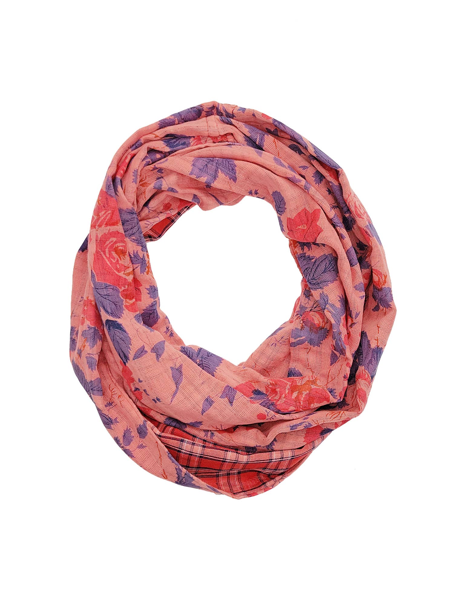 Raj Trading & Imports (USA) Inc. - Wholesale Scarf - Women's - Flora Reversible Floral Plaid Print Infinity Scarf0