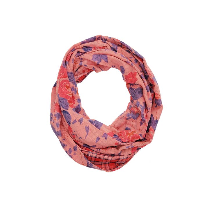 Raj Trading & Imports (USA) Inc. - Wholesale Scarf - Women's - Flora Reversible Floral Plaid Print Infinity Scarf