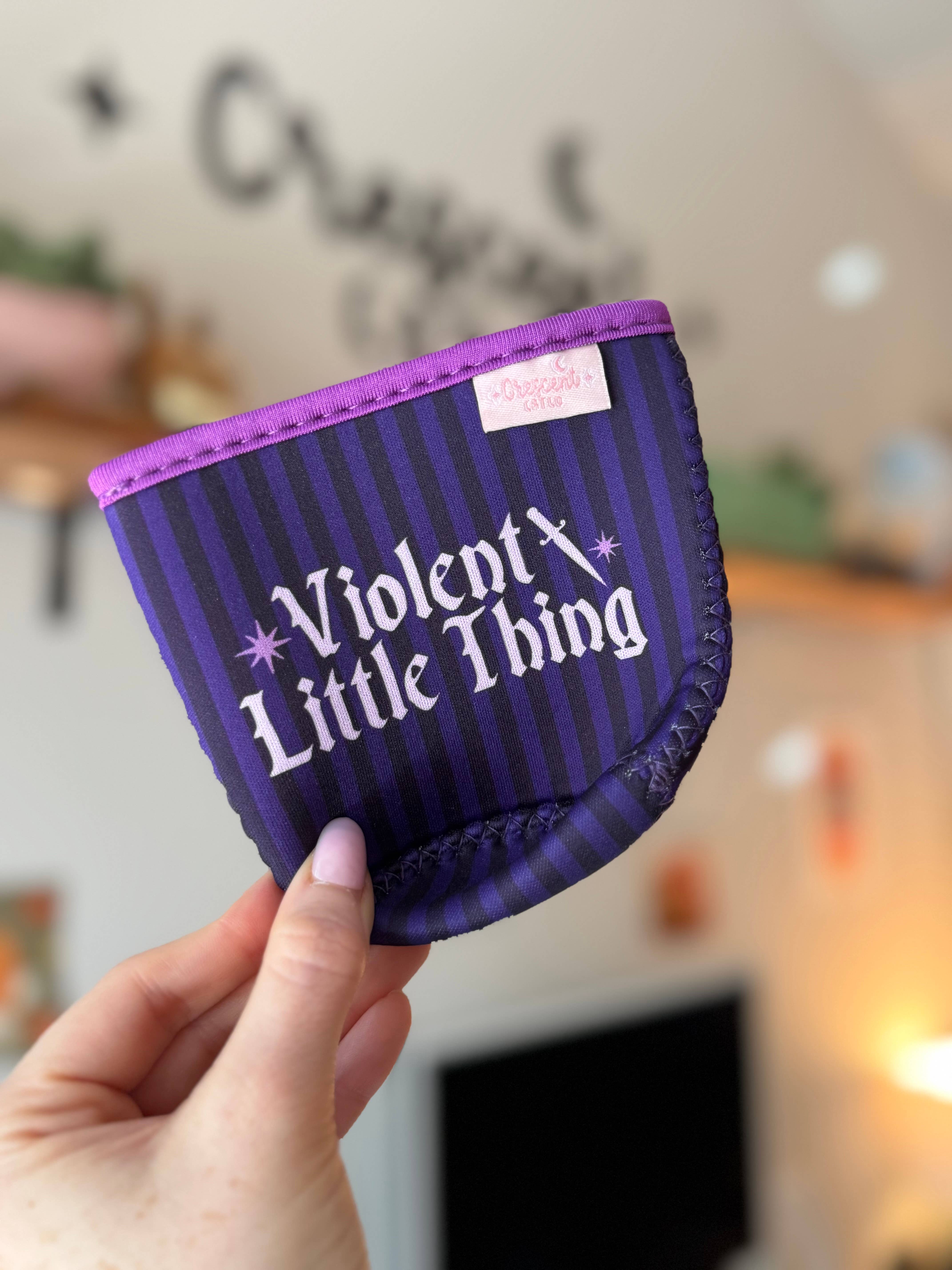 CrescentCatCo - Wholesale Drink Huggers & Koozies - Violent Little Thing Bookish Iced Coffee Drink Sleeve2