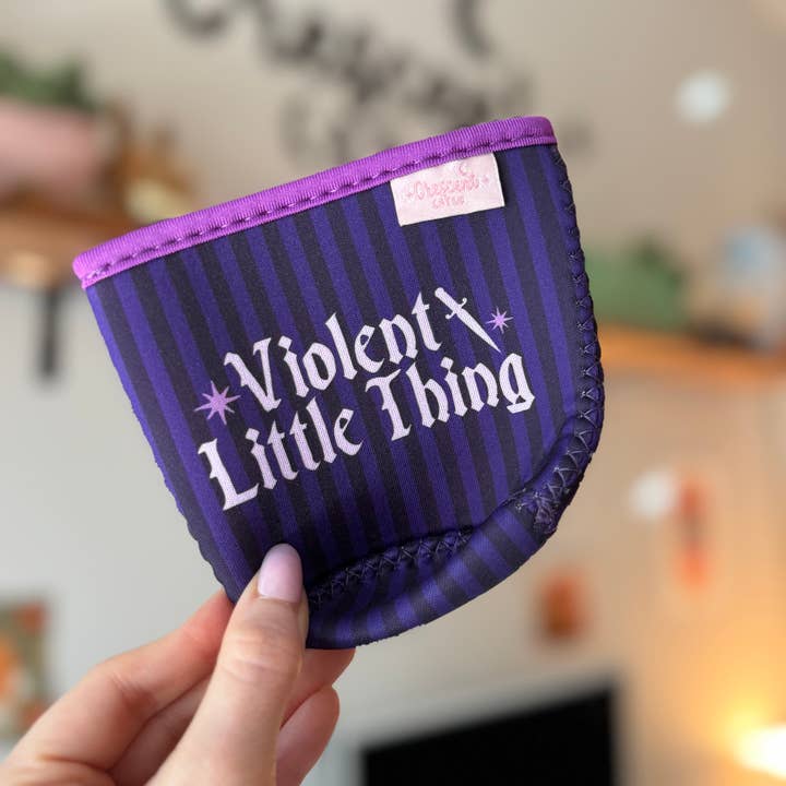 CrescentCatCo - Wholesale Drink Huggers & Koozies - Violent Little Thing Bookish Iced Coffee Drink Sleeve2