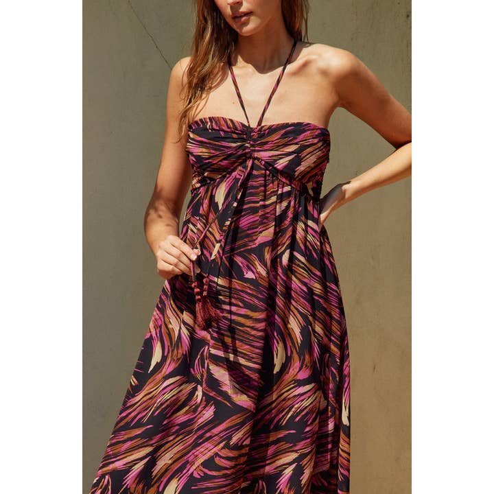 PLUM OCHRE Lights Out Ruched Babydoll Maxi Dress for wholesale on Faire