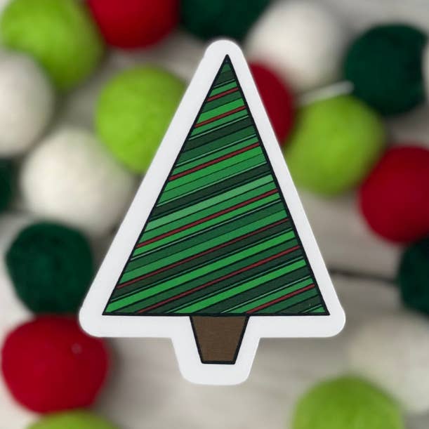 Striped Christmas Tree Vinyl Sticker 5-pack for wholesale by Beautiful Mind Design