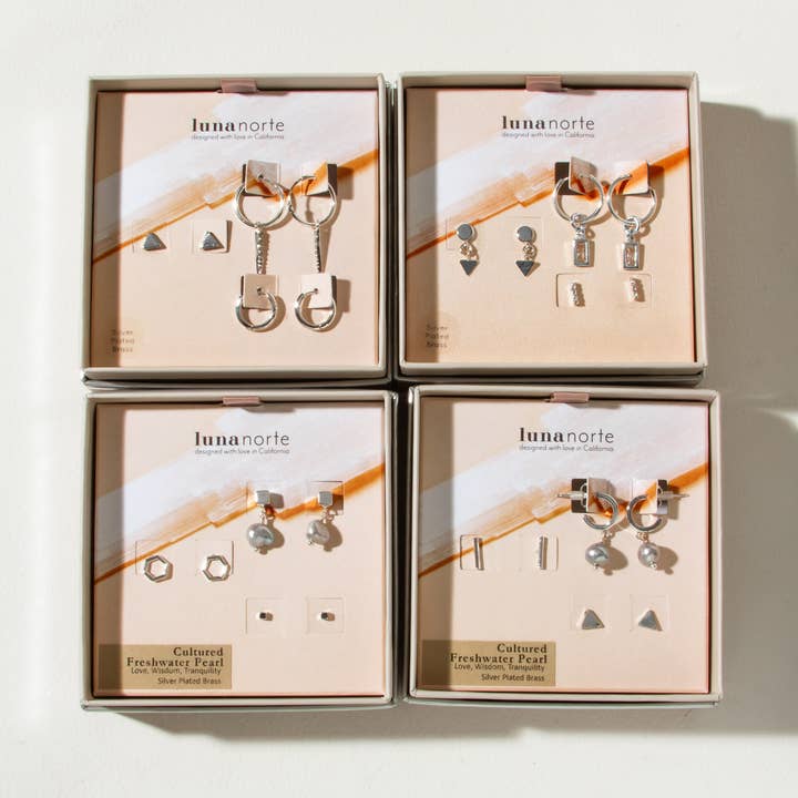 Luna Norte - Wholesale Jewelry Set - Sample Sale Slv Geometric Earring Set- Pre-Curated 4-Pack 0