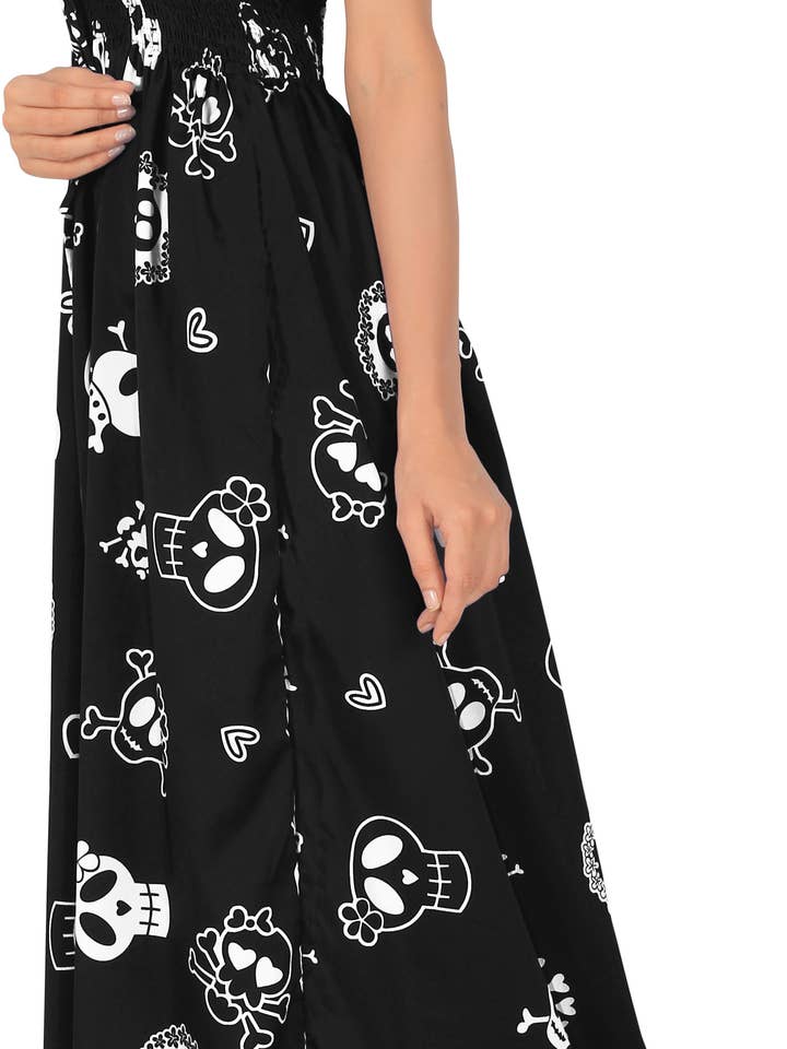 LA LEELA Robe Longue Tube à Motif Crâne pour Femme Noire P01152 pour la vente par LA LEELA \ HAPPY BAY