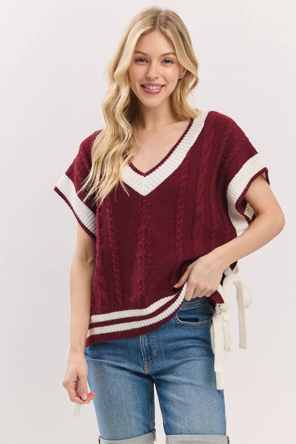 Sewn and Seen - Wholesale Sweater Vest - Women's - Cable Knit Varsity Sweater Vest33