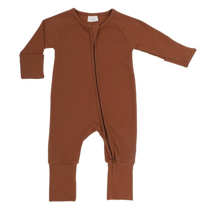 Ribbed Organic Full Length Onesie Pecan for wholesale by www.fauveandco.com.au