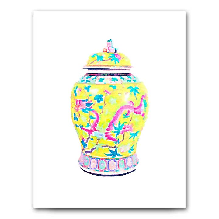 Famille Jaune Ginger Jar Fine Art Print for wholesale by Taylor Beach Design