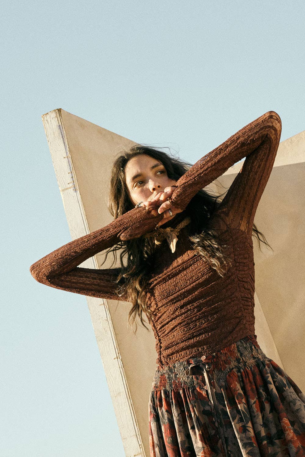 Promesa USA - Wholesale Bodysuit - Women's - Striped Floral Lace Ruched Mock-Neck Bodysuit4