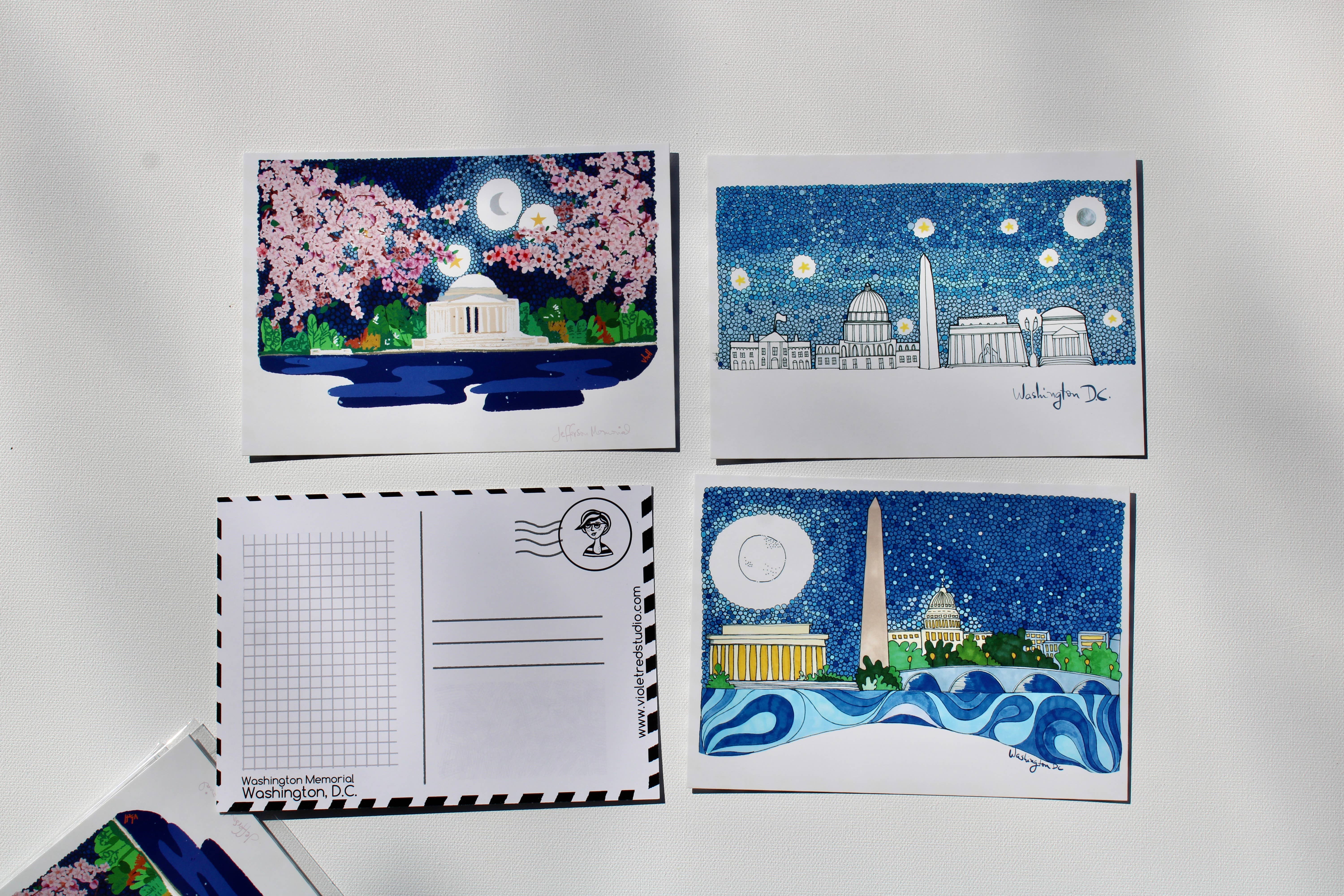 Violet Red Studio - Wholesale Postcard Set - D.C. Landmarks | Illustrated Postcard | Set of 4 | 6