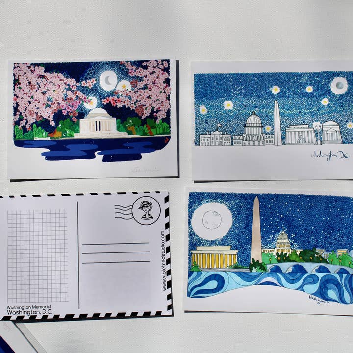 Violet Red Studio - Wholesale Postcard Set - D.C. Landmarks | Illustrated Postcard | Set of 4 | 6