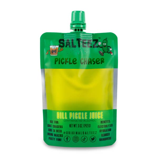 Salteez – Engroshandel Syltede grøntsager – Salteez Pickle Chaser: 100% Dill Pickle Juice - 40 Pakke Taske