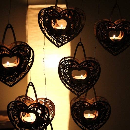 One Man One Garage - Wholesale DIY Craft Kit - Heartstrings, Hanging Tealight Luminaire kits. Natural wood model kit you snap together!