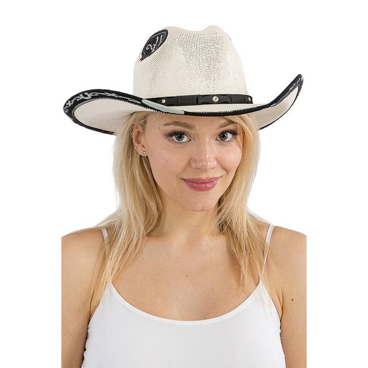 Cap Zone - Wholesale Cowboy Hat - Women's - Vented Ivory Base Faux Suede Trim Elite Cowboy Hat