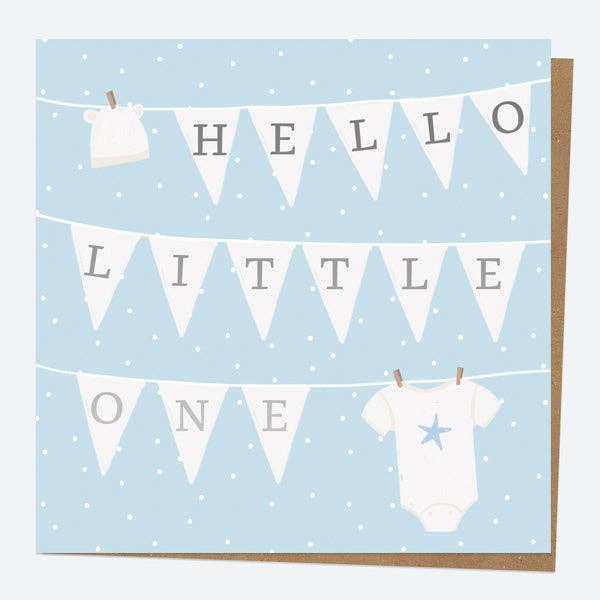 Luxury Foil New Baby Card - Dotty Washing Line - Blue for wholesale by Dotty About Paper