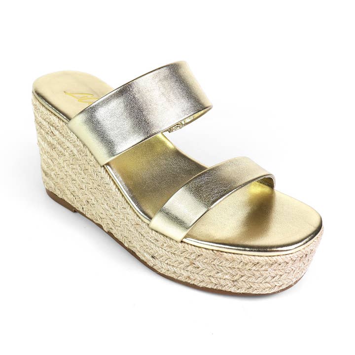 Sandale compensée espadrille ALYAH-1 DUO — Or pour la vente par Liliana Shoes