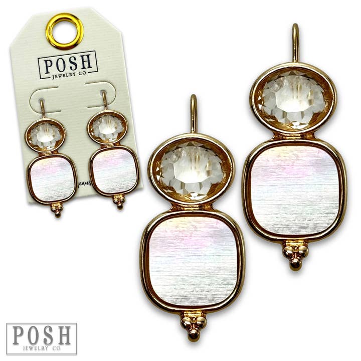 Gold Rhinestone and MOP look earring for wholesale on Faire1