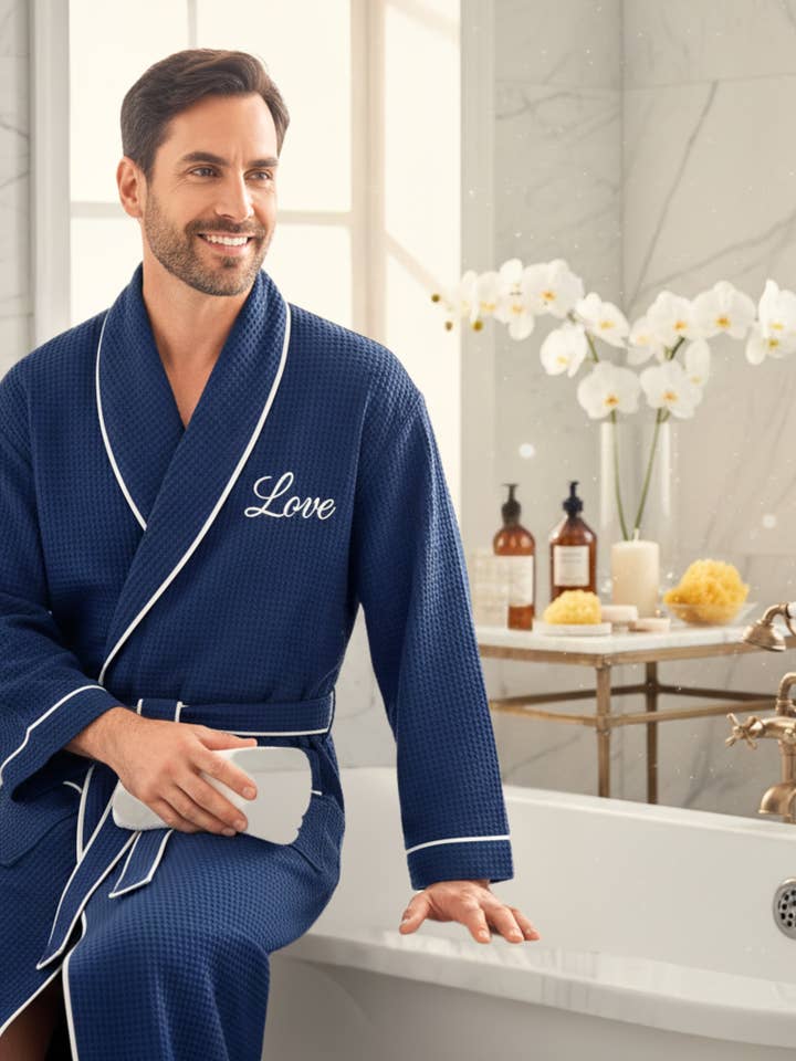 Accappatoio di Lusso con Motivo a Rombi per Uomo per la vendita all'ingrosso da parte di Lotus Linen