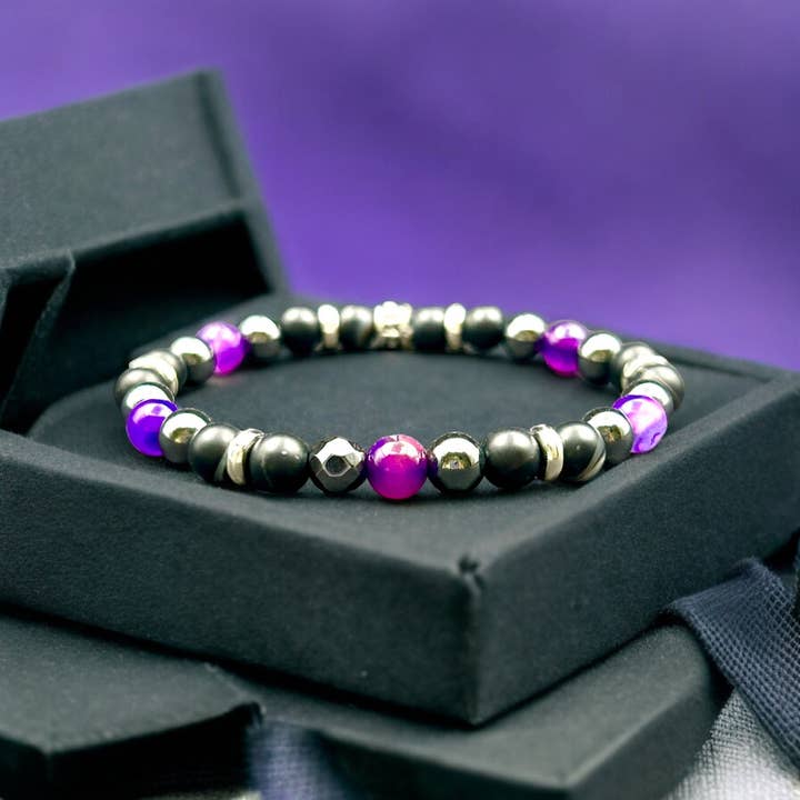 Ágata Roxa Minimalista e Hematita Negra por atacado de Supr Nova Wrists