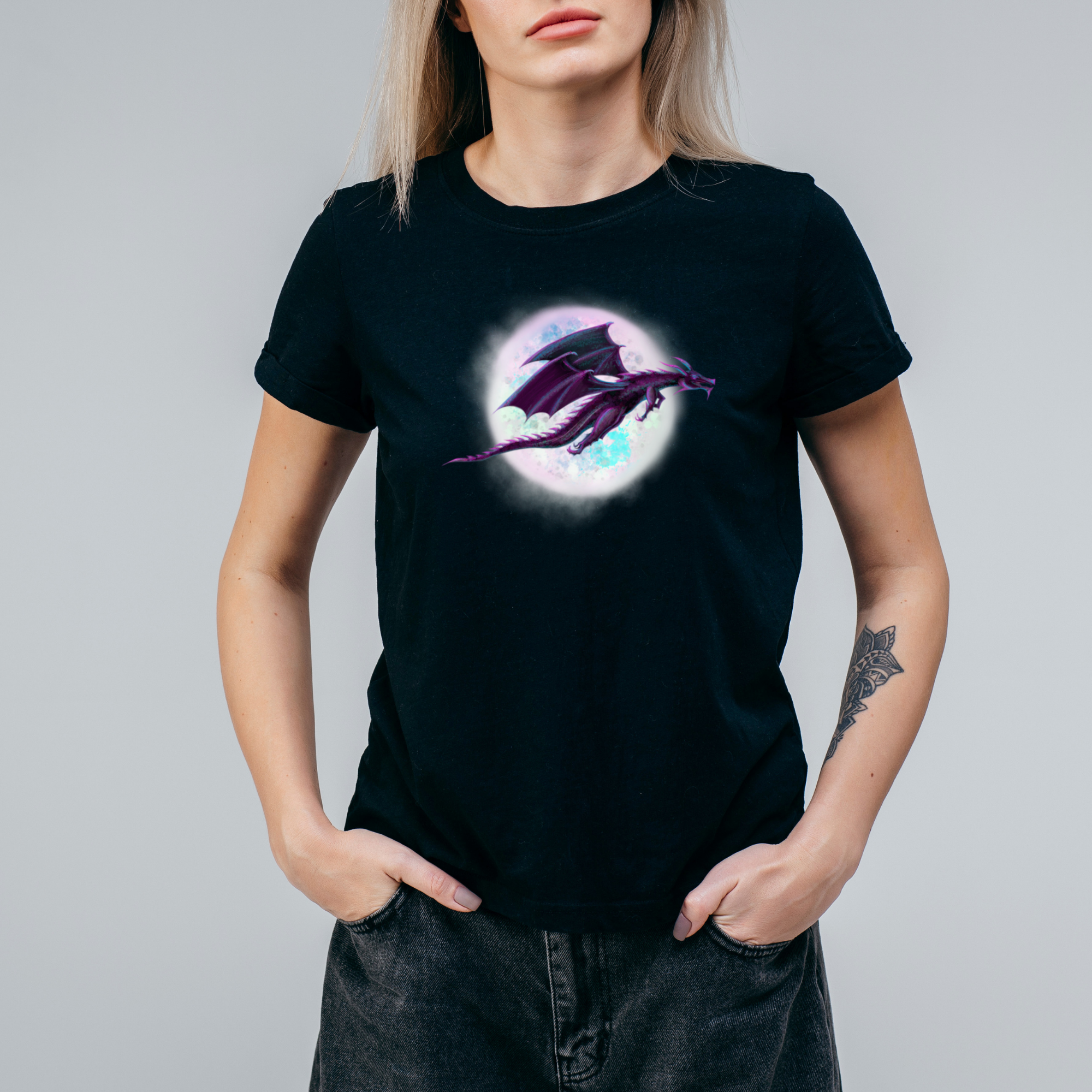 Hannah Kate Makes - Wholesale T-Shirt (Graphic) - Unisex - Dragon Moon T-shirt - Black - 100% Cotton - Gothic Whimsy9