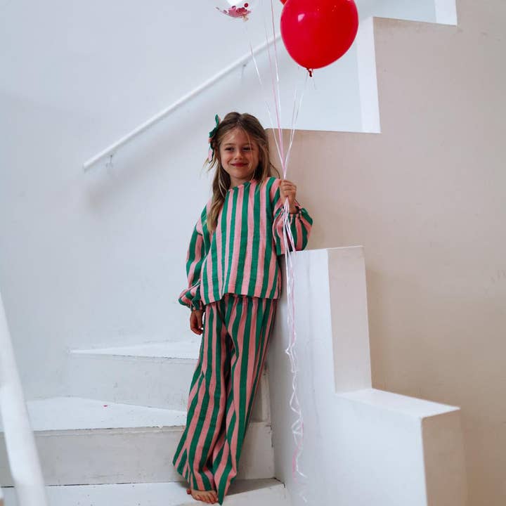MAYA SET | 2 PIECE OUTFIT | GREEN + PINK STRIPES | GIRLS for wholesale by Minimalist Folk Co.