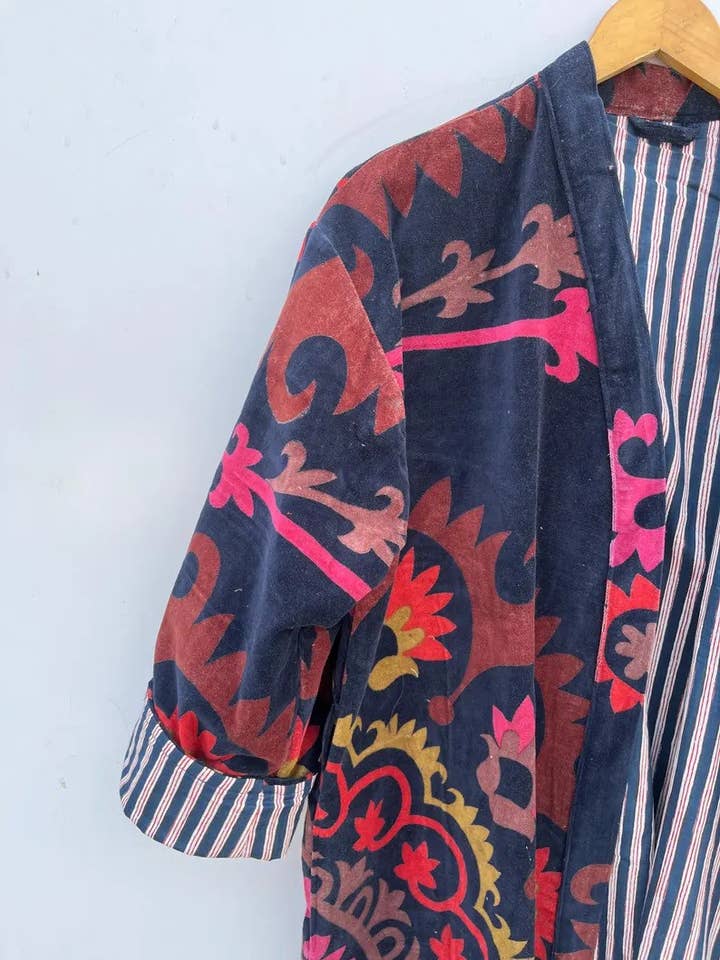 bhavnas boutique - Wholesale Kimono - Women's - Indian Handmade Velvet Kimono Printed Night Wear Gown