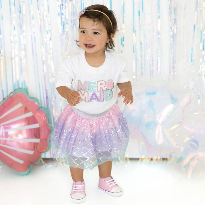 Sweet Wink - Wholesale Bodysuit (Non-Footed) - Baby - Mermaid Patch Short Sleeve Romper - White - Baby Clothes