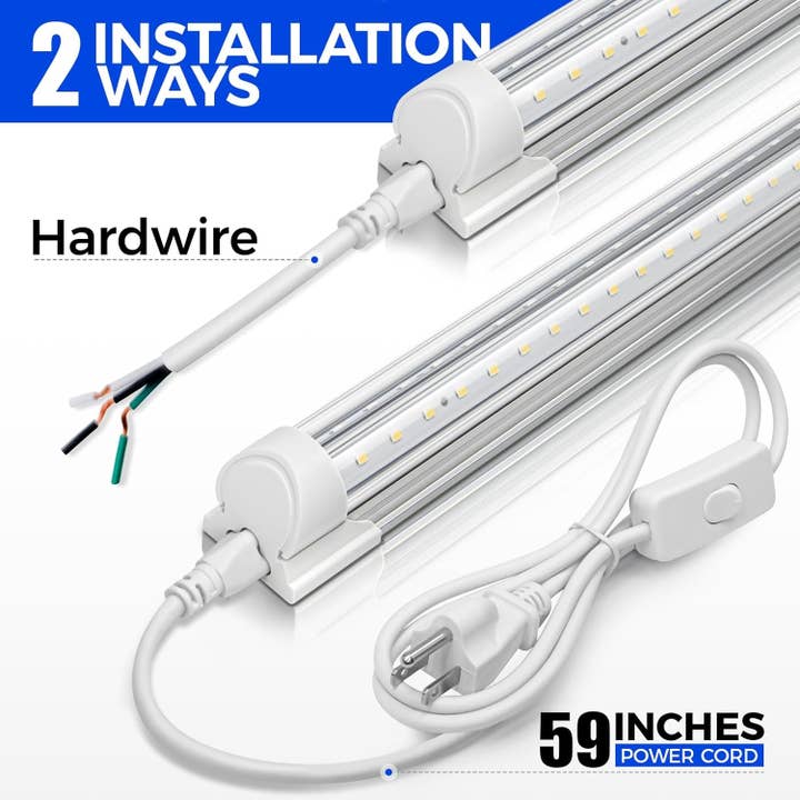 K LED Shop Light, 8FT 72W 10000LM 5000K, Daylight White, V Shape, Clear Cover, Hight Output, Linkable, T8 LED Tube Lights, for Garage 8 Foot with Plug (Pack of 10) for wholesale on Faire