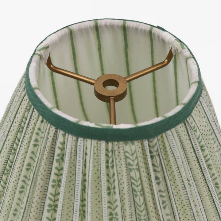 Craft Boat - Wholesale Lamp Shade - BLOCK PRINTED FABRIC PLEATED LAMPSHADE - FLORAL STRIPE GREEN2