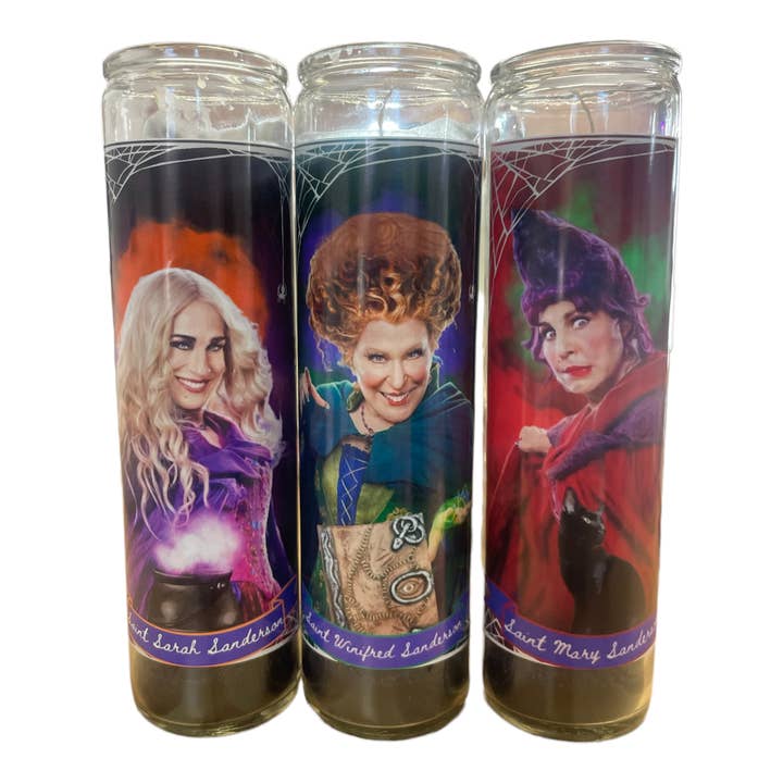 The Luminary and Co. - Wholesale Votive Candle - Hocus Pocus Sanderson Sisters Saint Prayer Candles Set